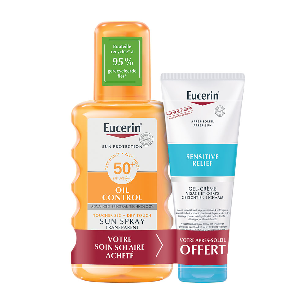 Eucerin Sun Protection Duo sun oil control trasparente SPF50 + mini sun sensitive relief doposole in omaggio