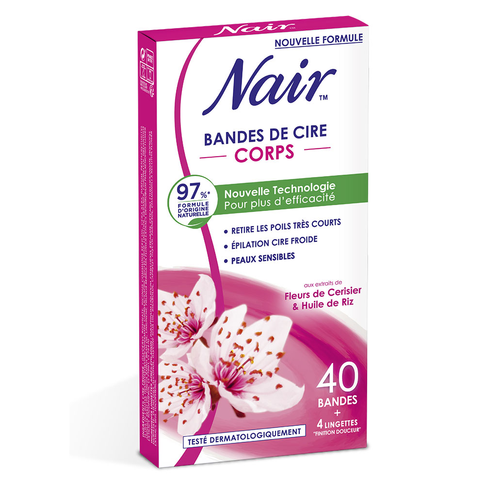 Nair Strisce di cera a freddo ai fiori di ciliegio e olio di riso per gambe x40