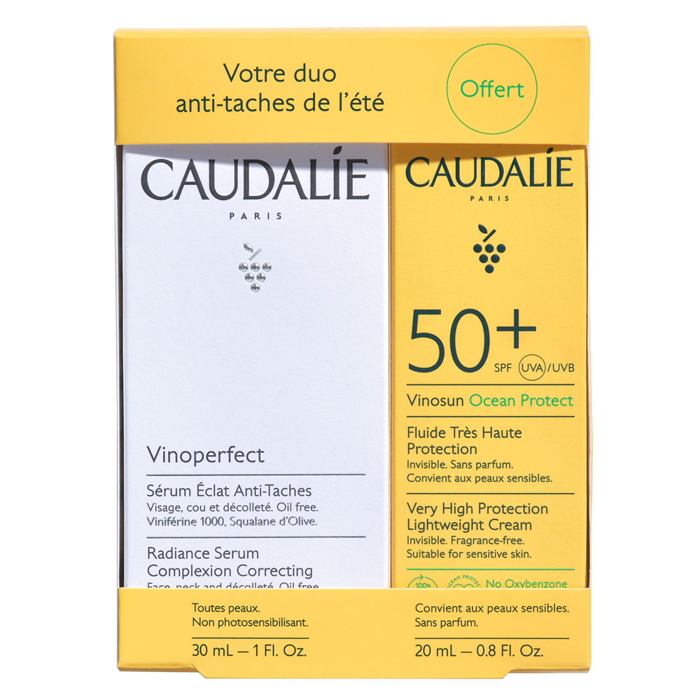 Caudalie Siero Vinoperfect e Vinosun Protezione Molto Alta SPF50+ Set Fluido