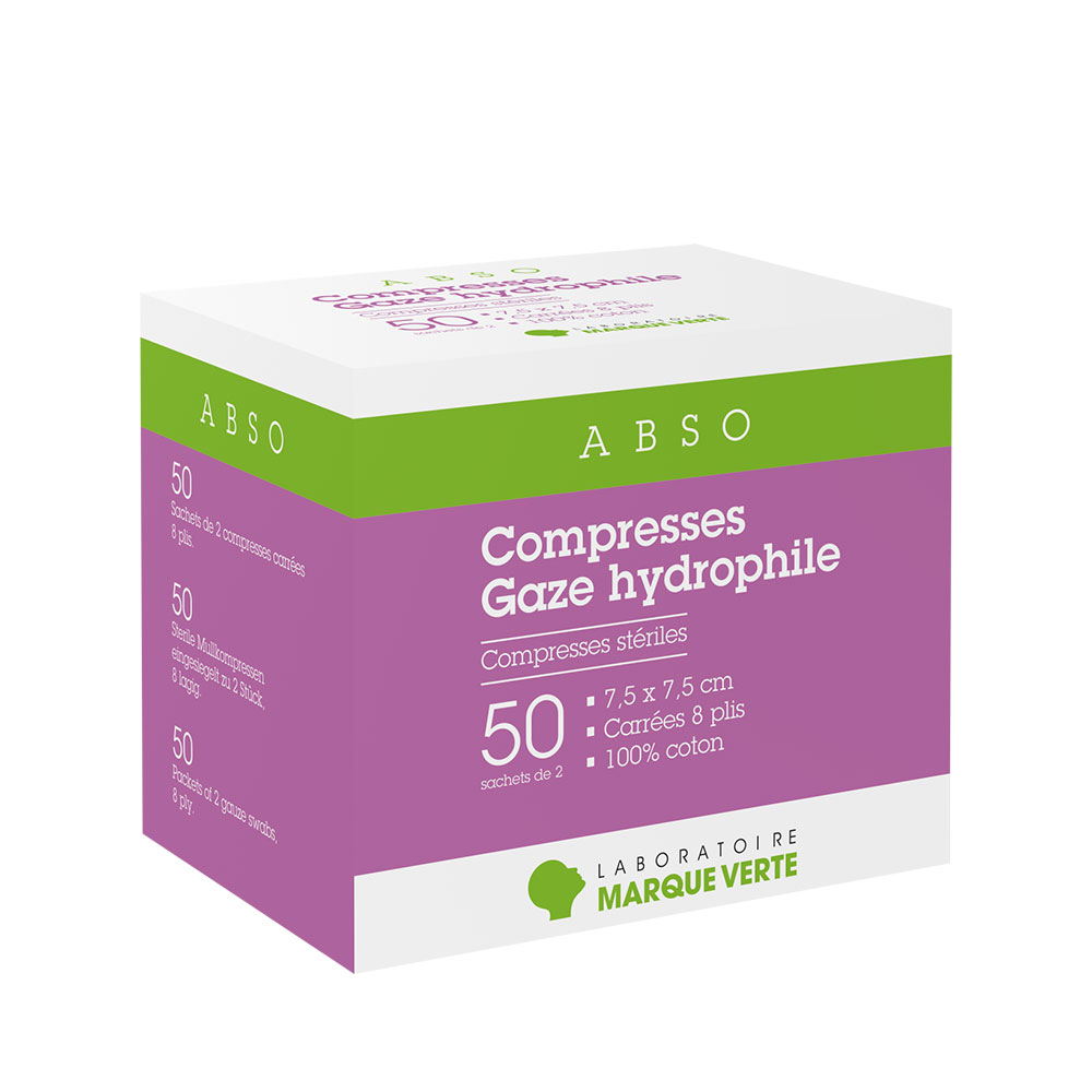 Marque Verte Abso Compresse di garza idrofila 7,5x7,5 cm x50 sacchetti da 2