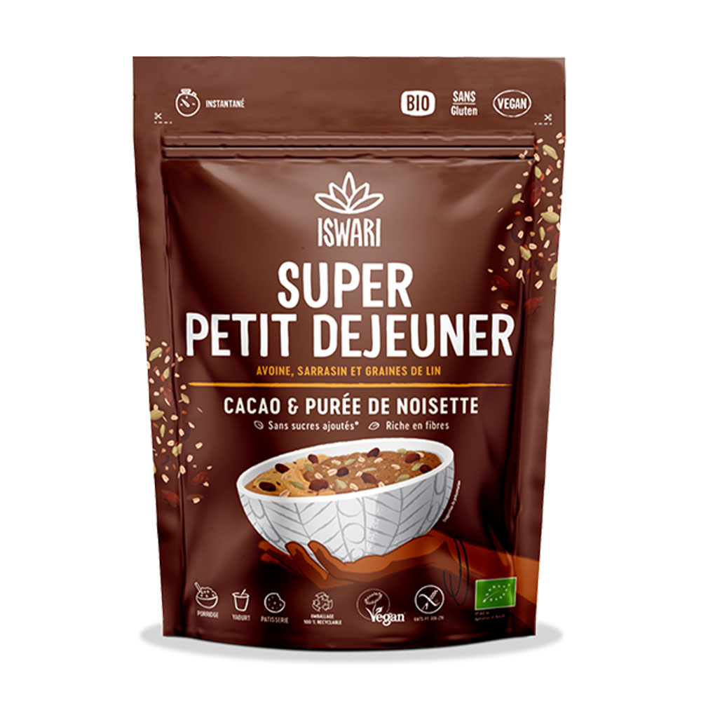 Iswari Super Colazione Purea di cacao e nocciole biologiche 360g
