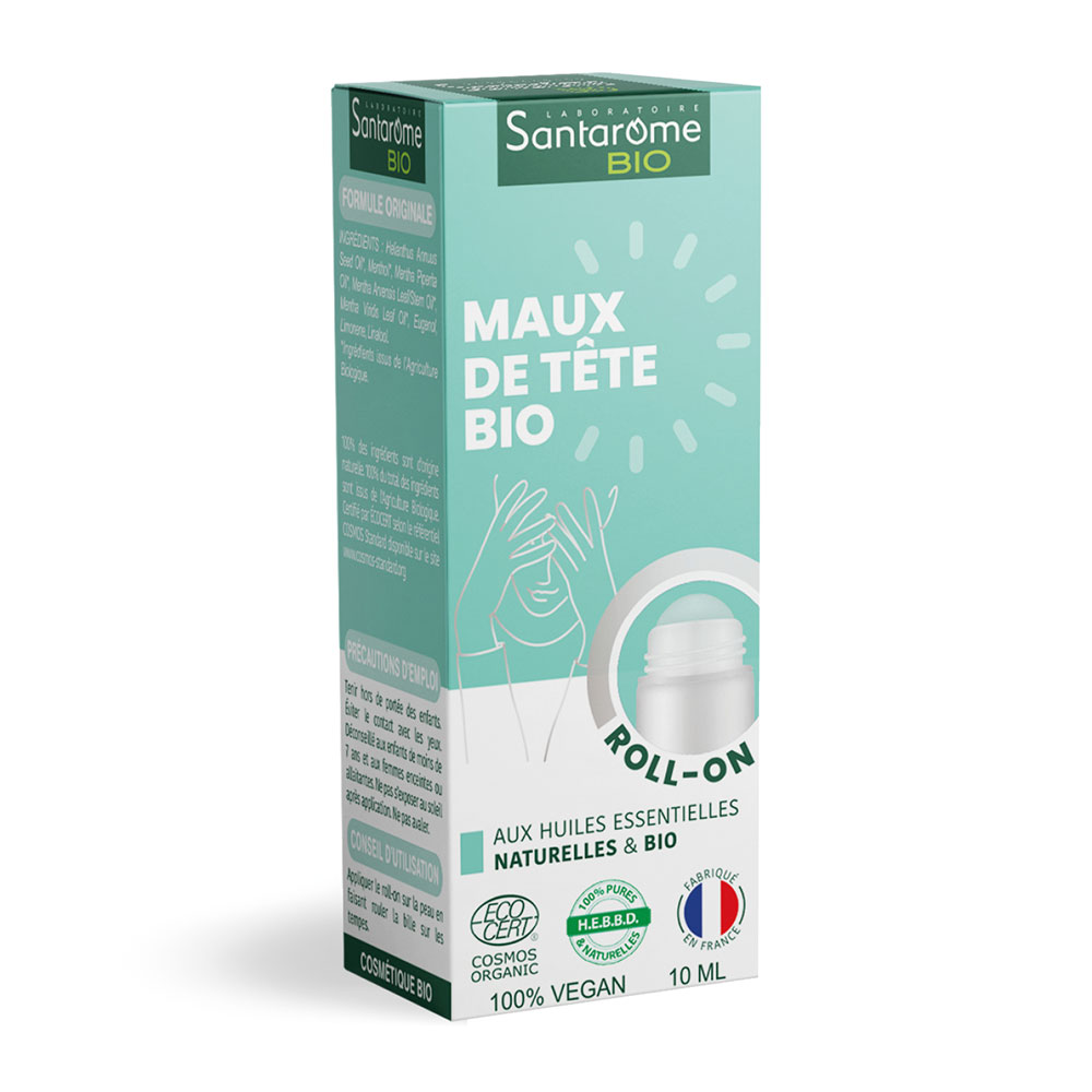 Santarome Roll-On Mal di testa biologico Con gli Oli Essenziali 10ml