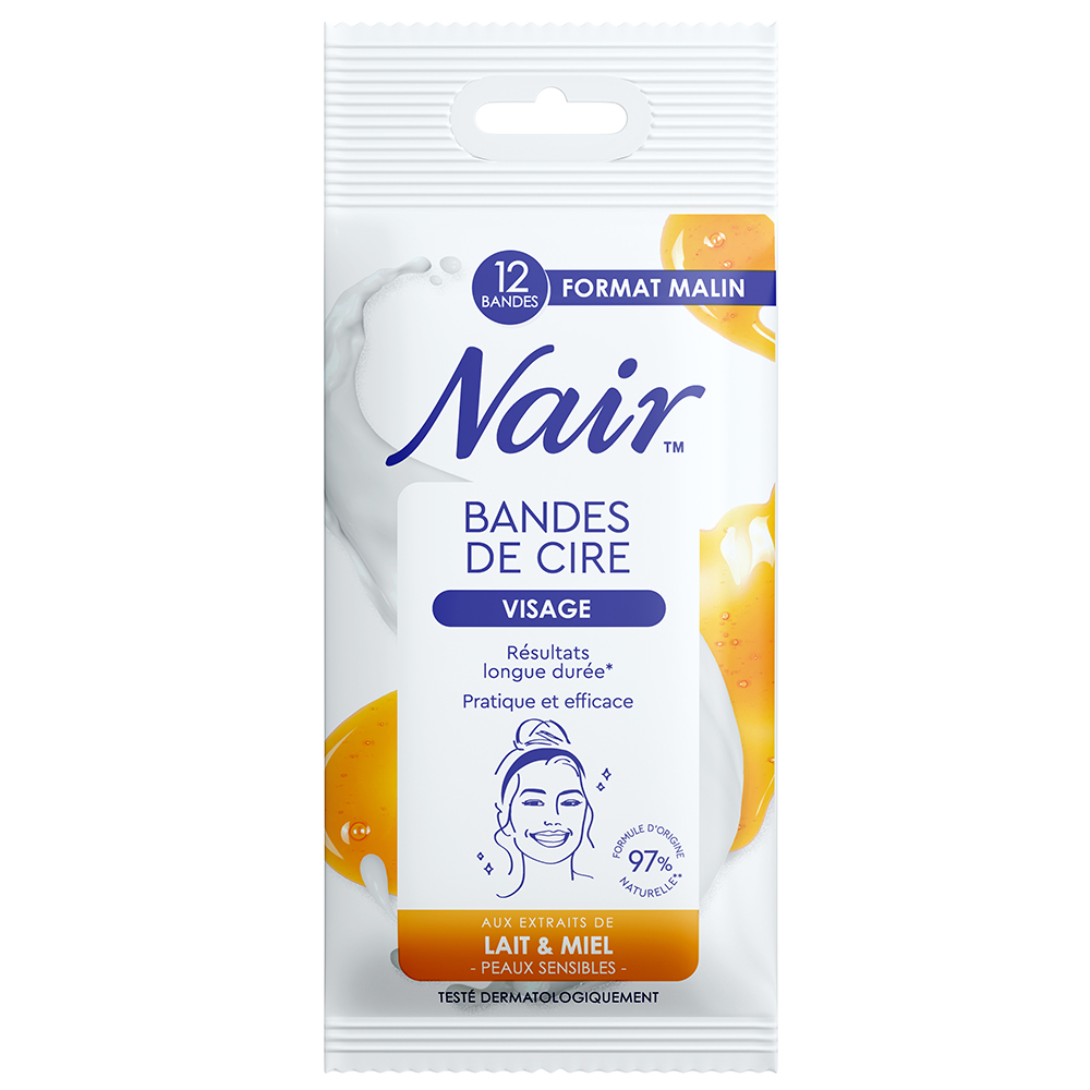 Nair Strisce di cera a freddo viso formato pratico con estratti di latte e miele x12