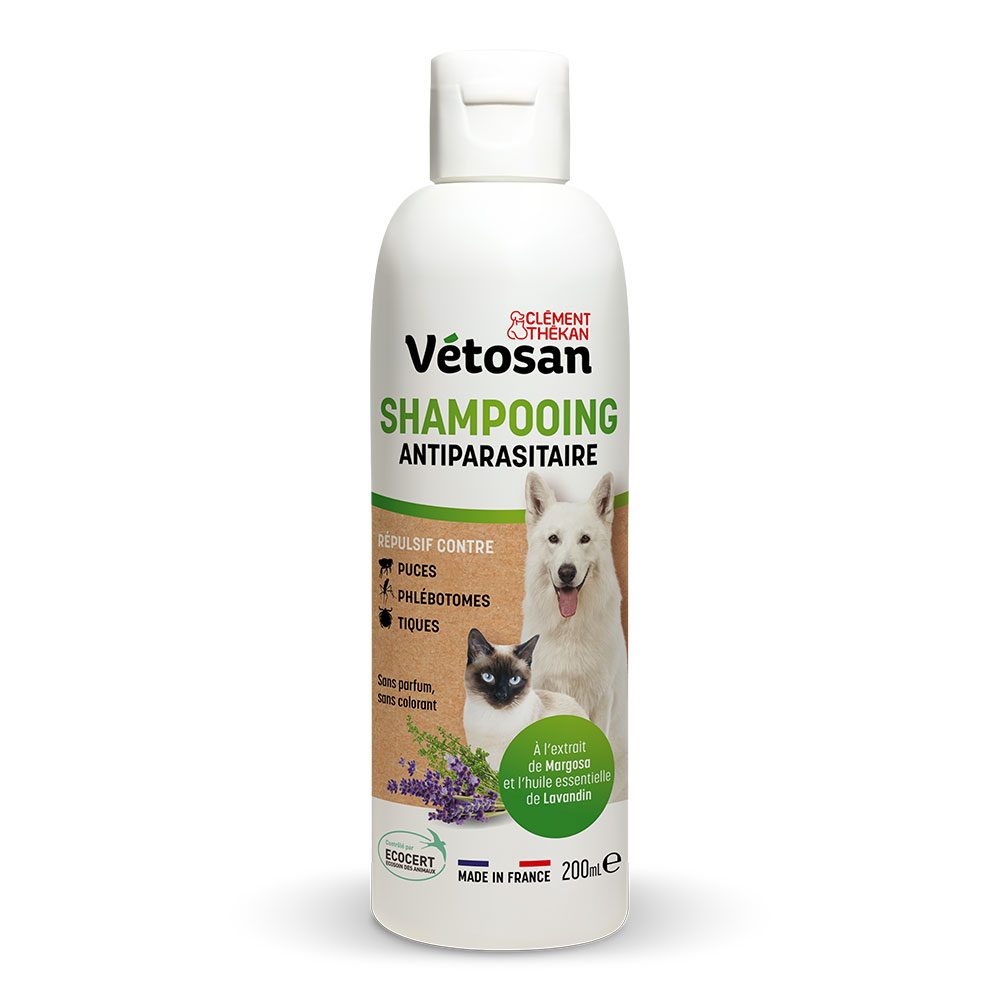 Clement-Thekan Vétosan Shampoo antiparassitario con estratto di margosa e olio essenziale di lavandino per cani e gatti 200 ml