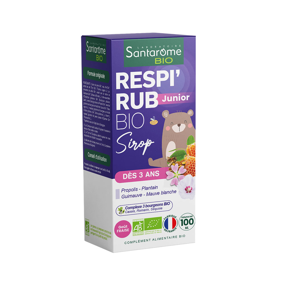 Santarome Respi'Rub Sciroppo biologico Junior Da 3 anni Sapore di Fragola 100ml