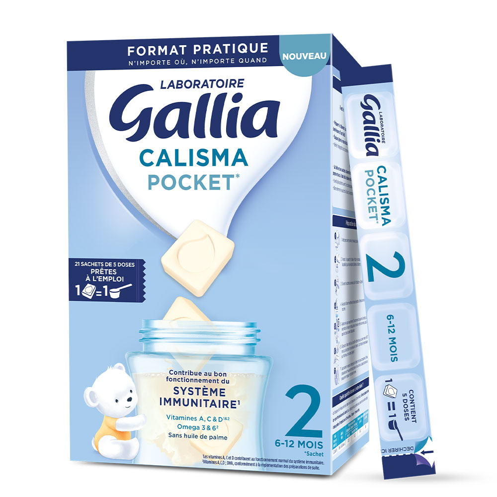 Gallia Calisma Latte in polvere in 2 confezioni portatili a partire da 6 mesi 21 Bustine da 5 dosi