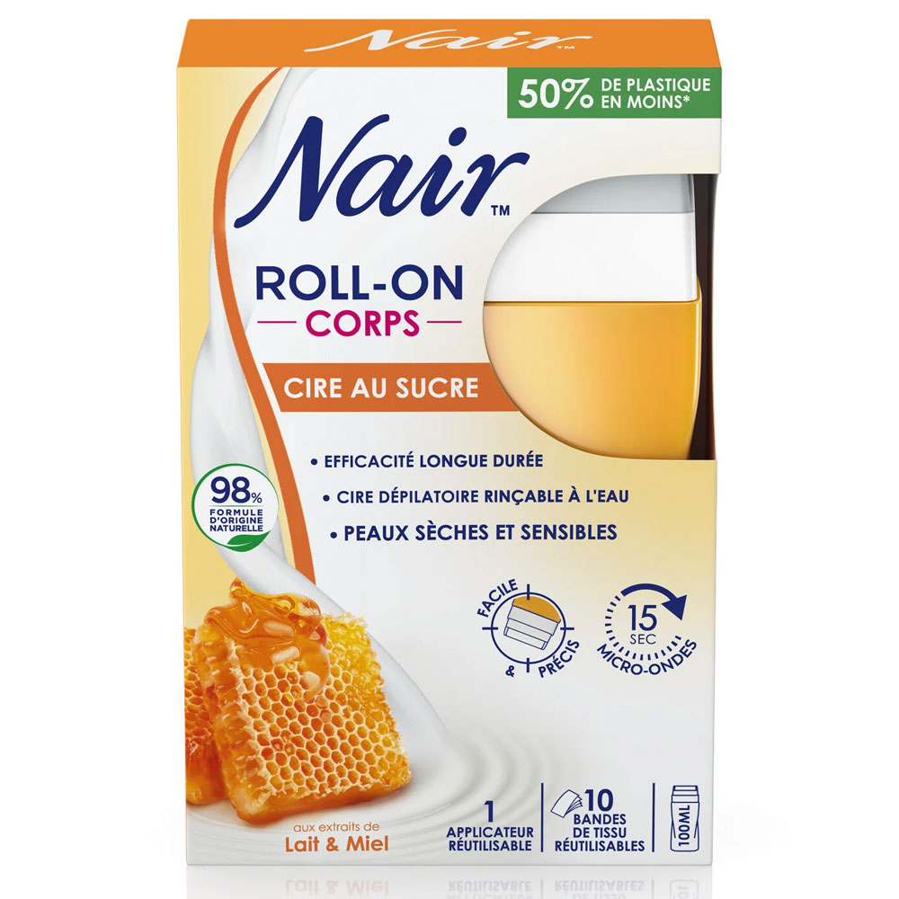 Nair Cera di zucchero roll on con estratti di latte e miele per pelle secca e sensibile 100ml