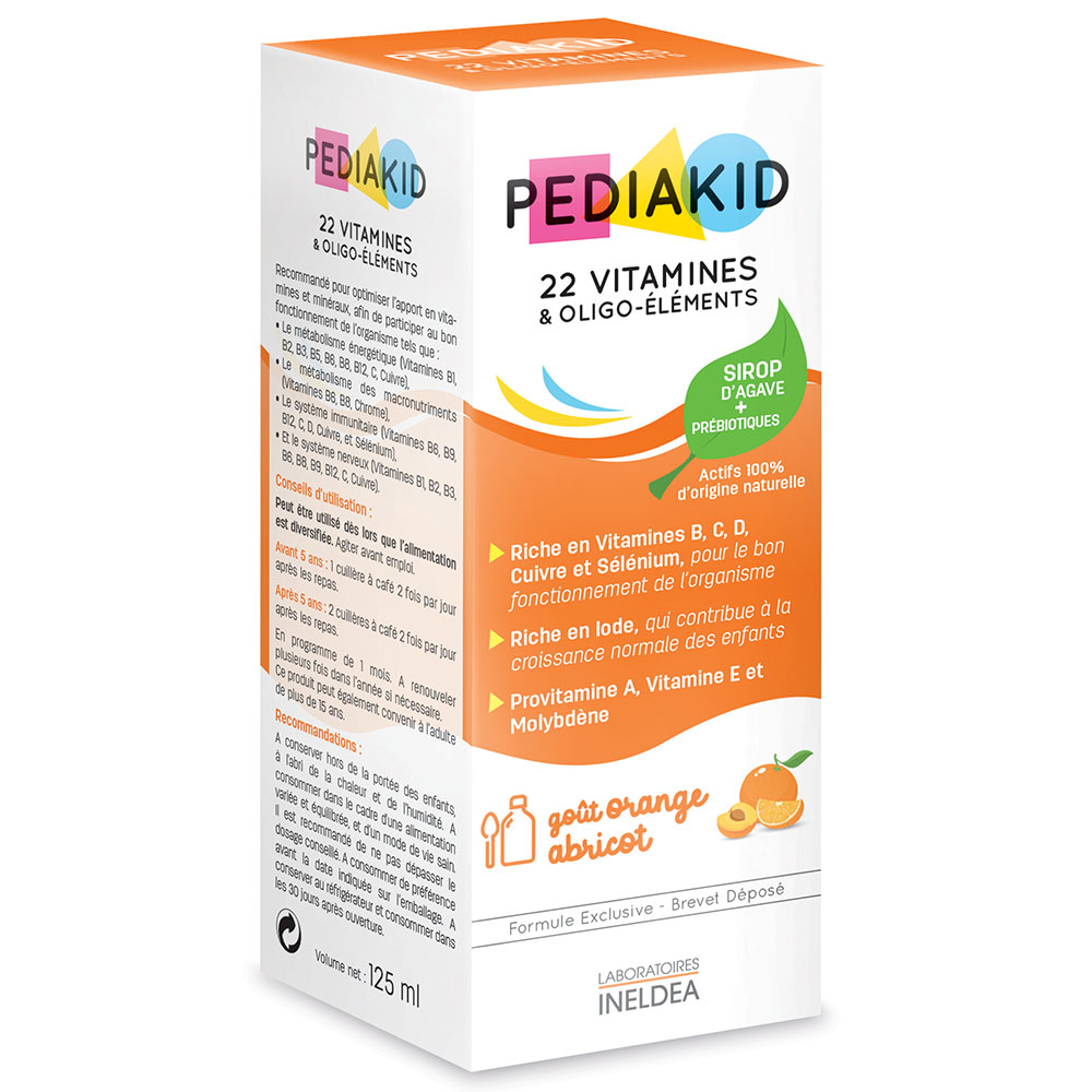 Pediakid Sciroppo 22 vitamine e oligominerali arancia albicocca 125 ml