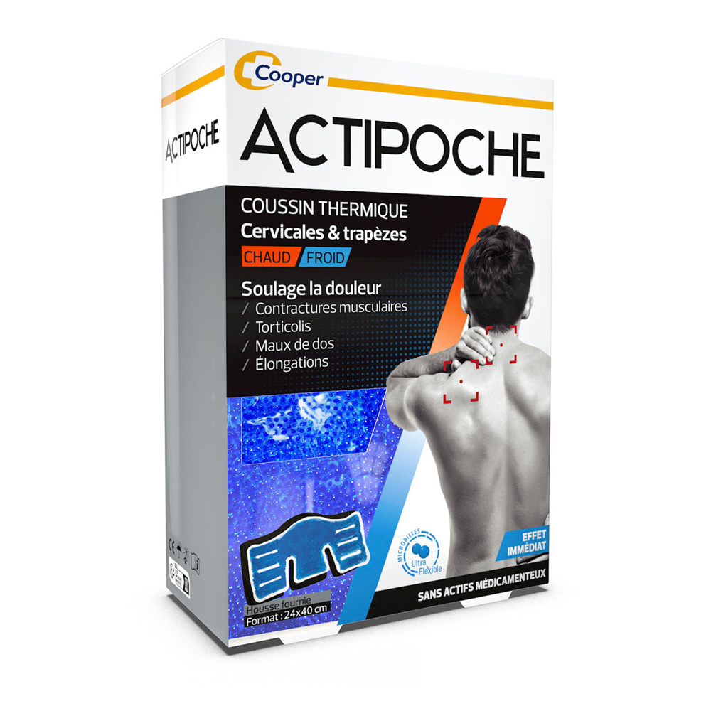 Actipoche Cuscino termico per collo e trapezi in microsfere 24x8 cm