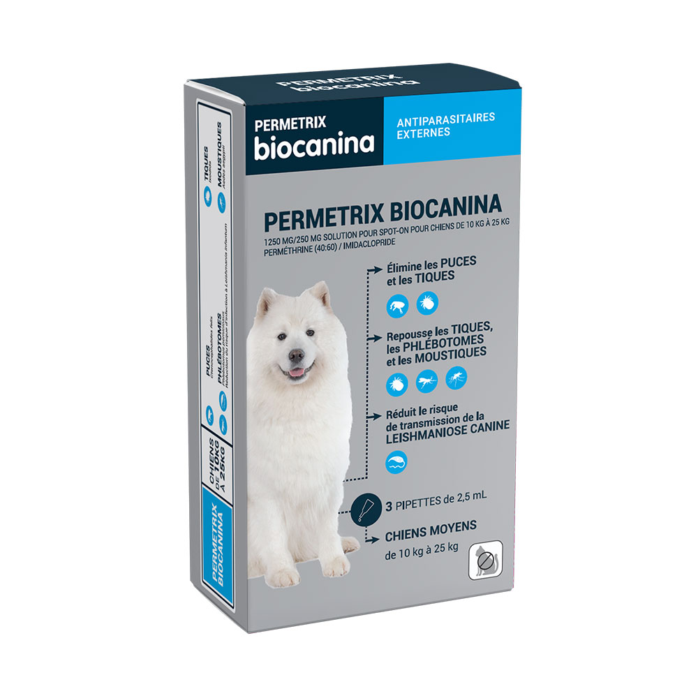 Biocanina Antiparassitario esterno Soluzione Spot-On per cani medi da 10 a 25 kg permetrix 3 pipette