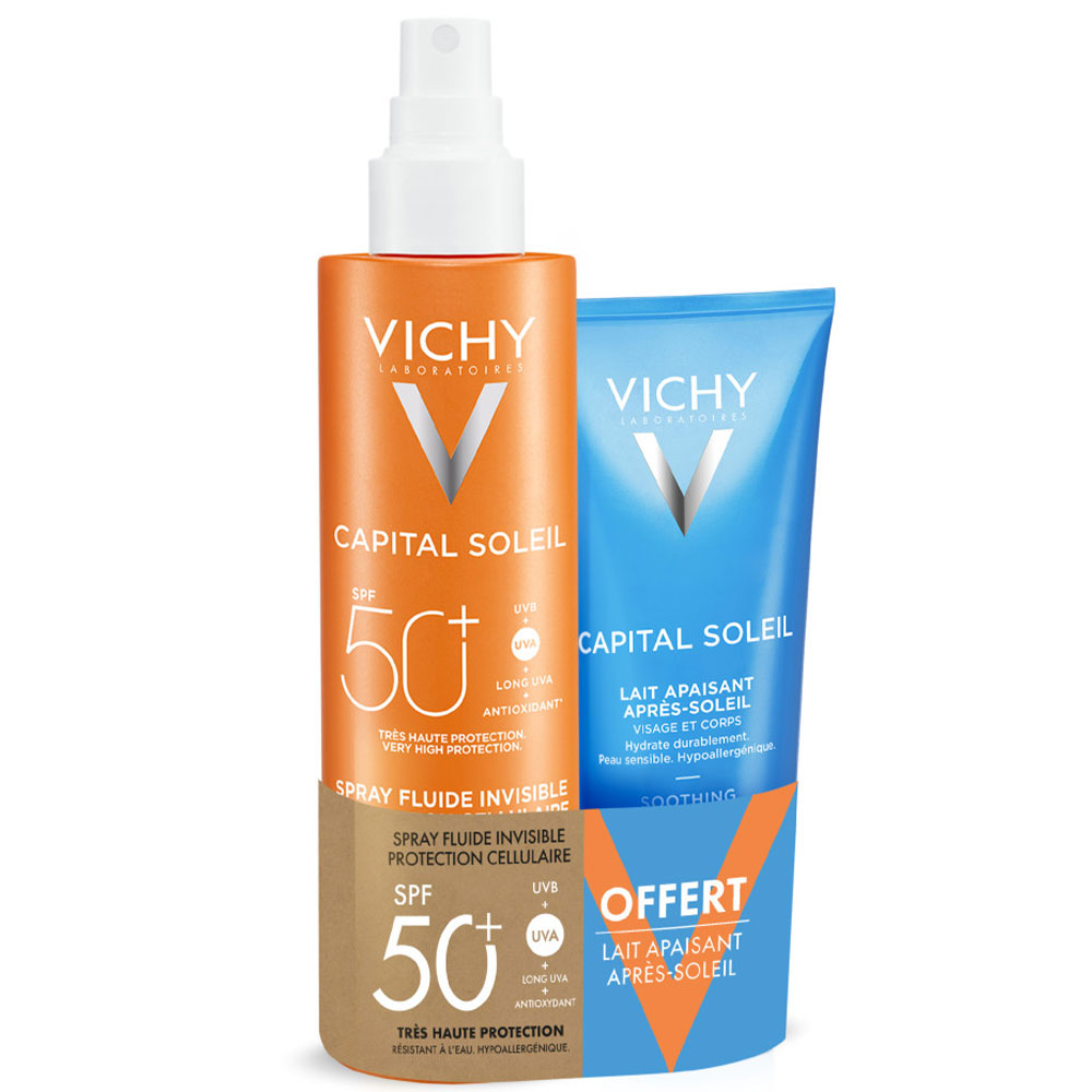 Vichy Capital Soleil Spray solare invisibile protezione cellulare SPF50+ con latte lenitivo dopo-sole in omaggio