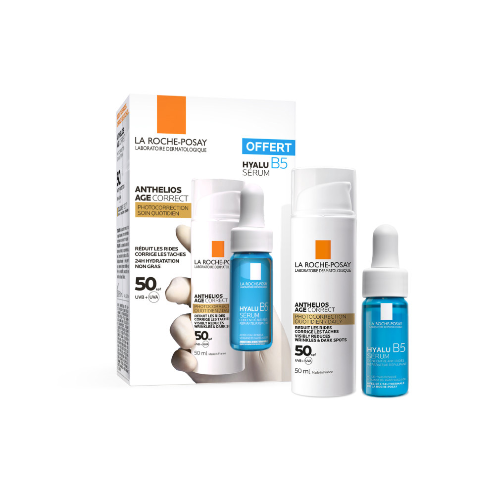 La Roche-Posay Anthelios Crema solare viso SPF50 50ml + siero Hyalu B5 10ml Age Correct 50ml