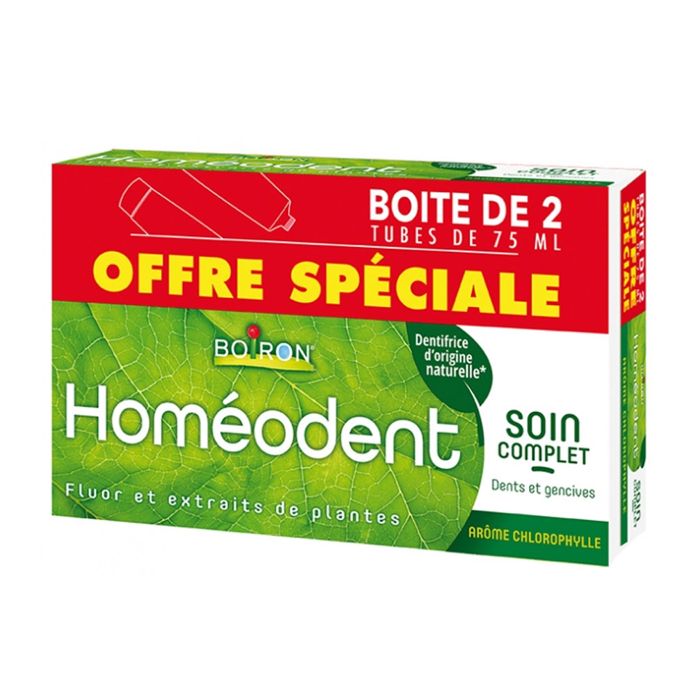 Boiron Homeodent Dentifricio alla Clorofilla Trattamento Completo per Denti e Gengive 2x75ml