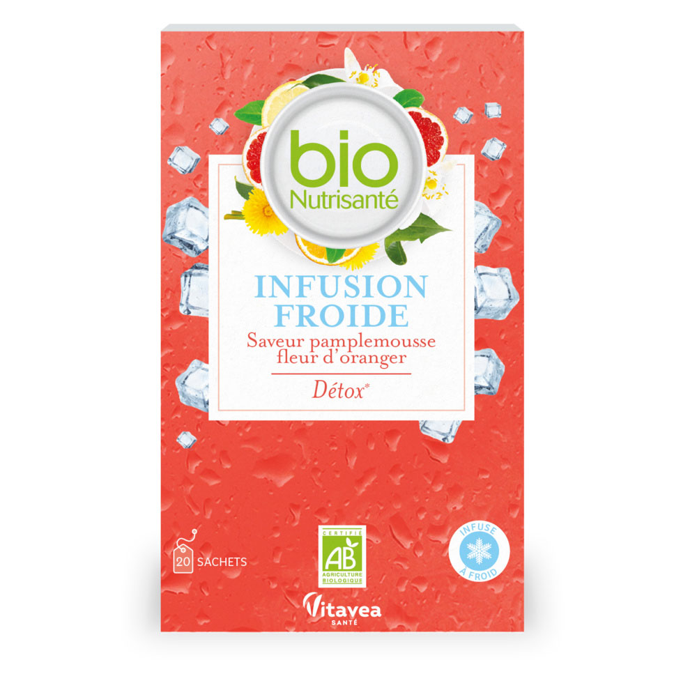 Vitavea Santé BioNutrisanté Infusion Froide Saveur Pamplemousse Fleur d'oranger Détox 20 bustine