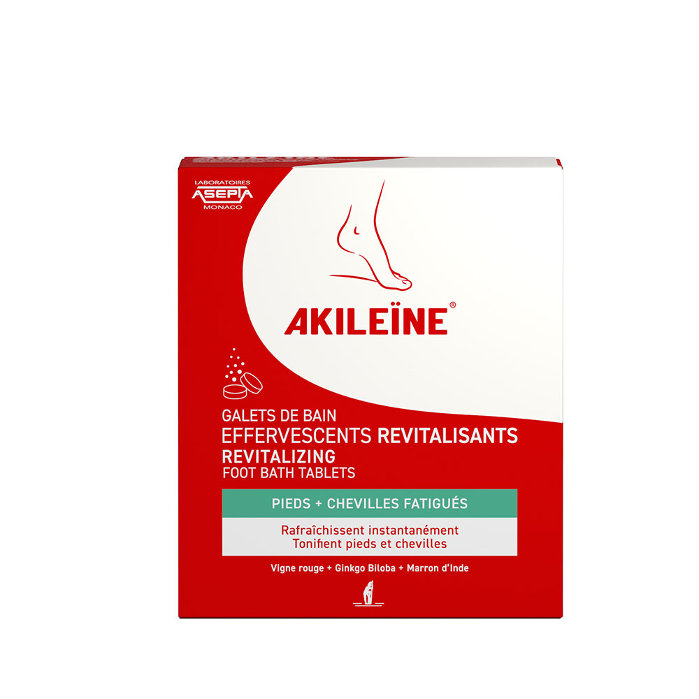 Asepta Akileine Rivitalizzanti ciottoli da bagno effervescenti per piedi e caviglie stanchi x6 da 20g