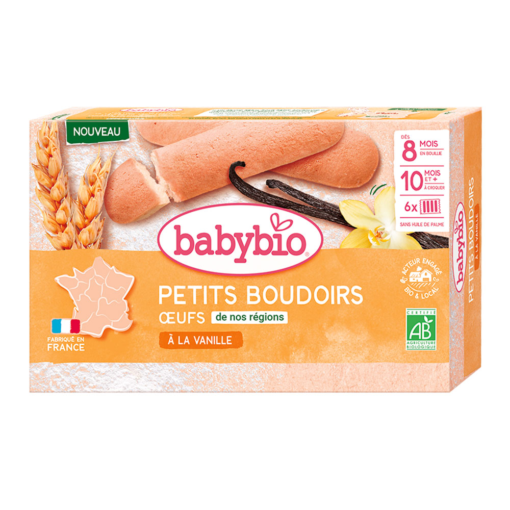 Babybio Biscotti bio alla vaniglia per bebè dai 8 mesi in pappa e dai 10 mesi da sgranocchiare 6 bustine da 4