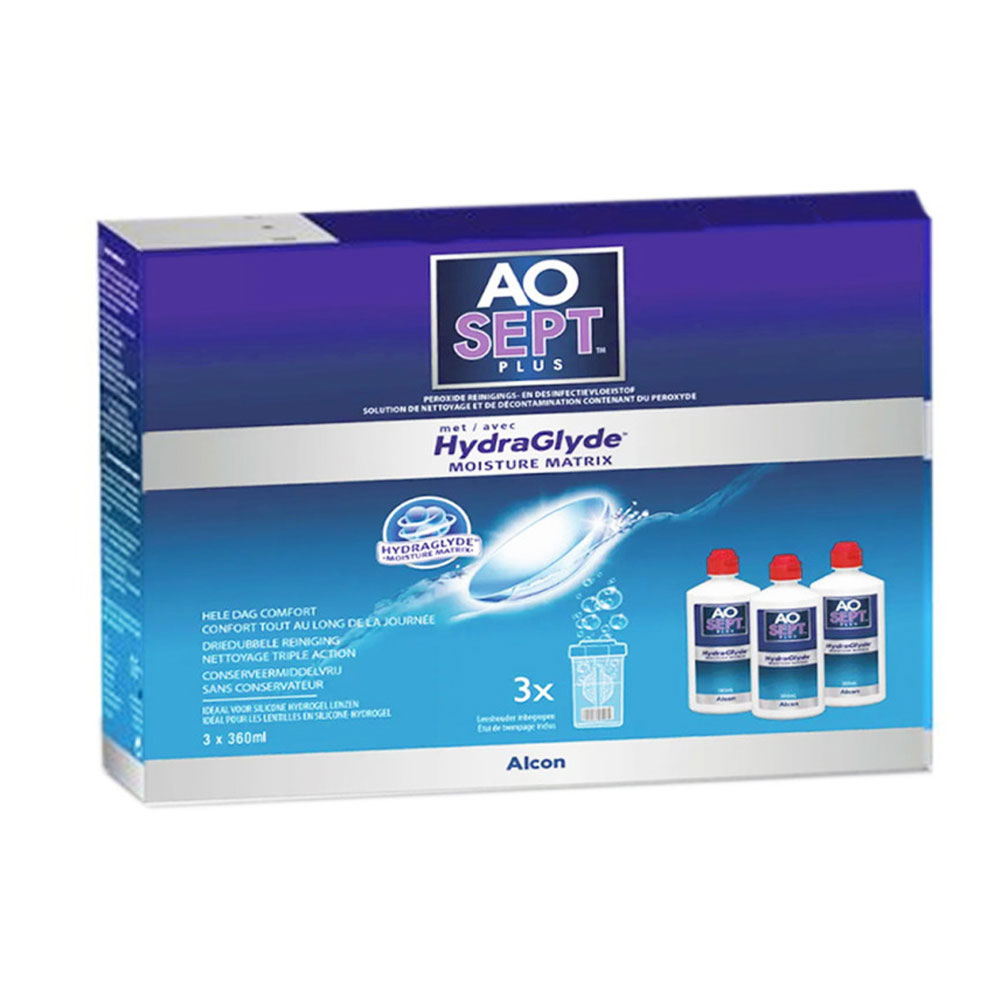 Alcon Aosept Cofanetto Moisture Matrix Hydraglyde Pour tous i tipi di lenti 3x360ml