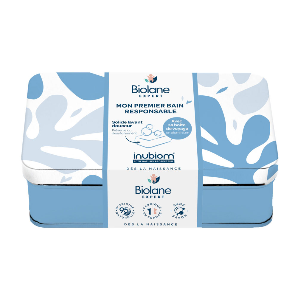Biolane Esperto Detergente solido delicato senza sapone con olio di camelina bio con scatola in metallo 75g