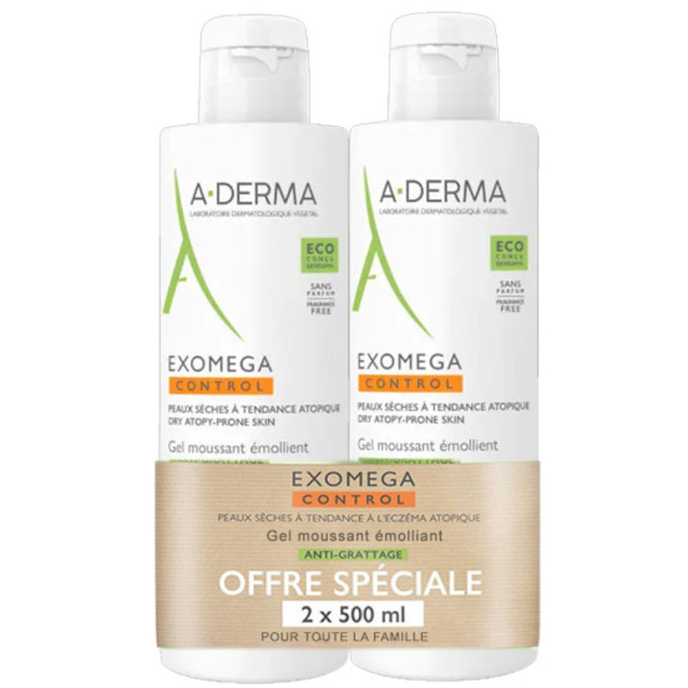 A-Derma Exomega Control Gel Detergente Emolliente Peaux A Tendance Atopique 2x500ml