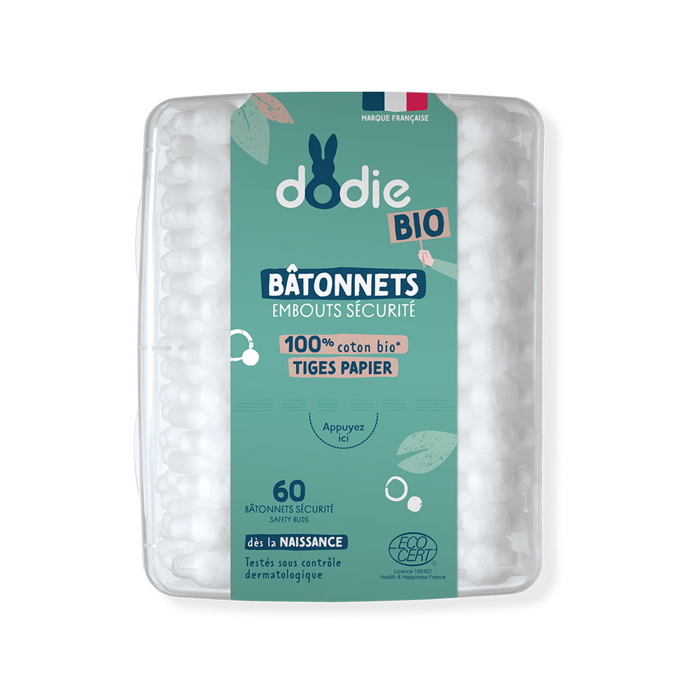 Dodie Bastoncini con estremità di sicurezza 100% cotone bio con stelo di carta dai primi giorni x60