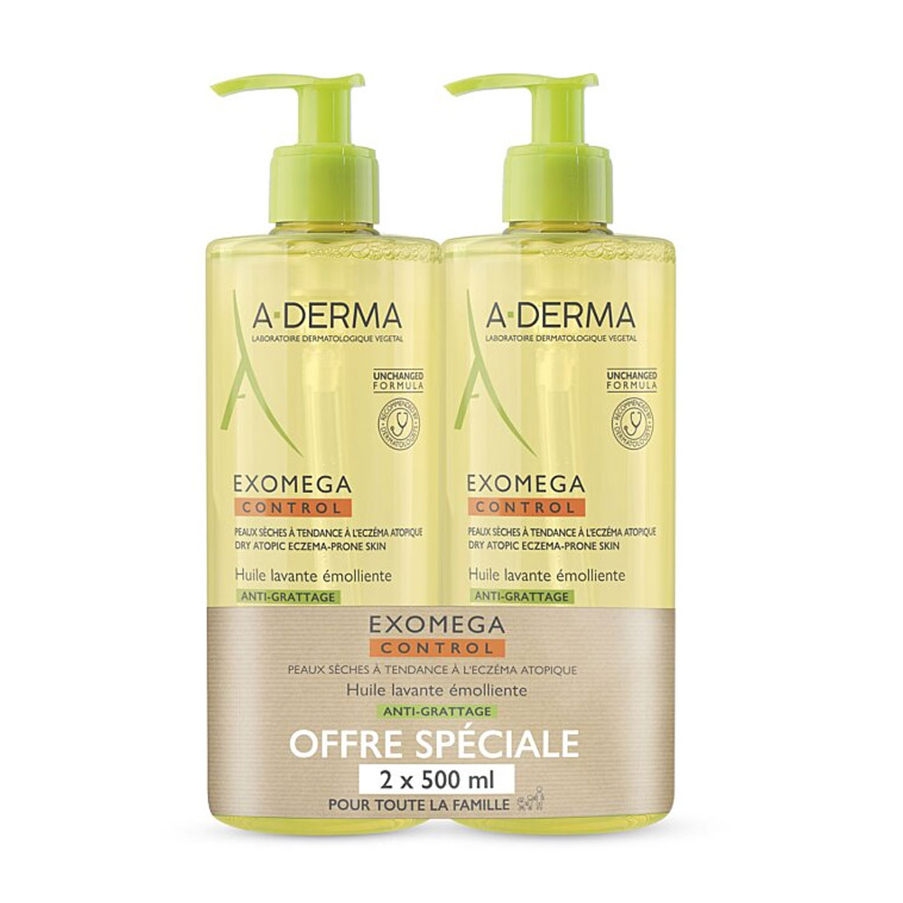 A-Derma Exomega Control Olio detergente emolliente anti-prurito 2 x 500 ml
