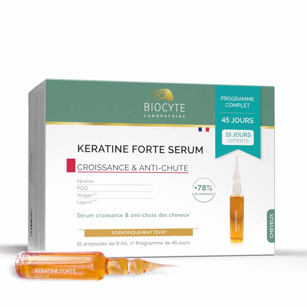 Biocyte Capelli Keratin Forte Siero Confezione Ampolla 15x9ml Croissance et Anti-chute 15 ampoules de 9ml