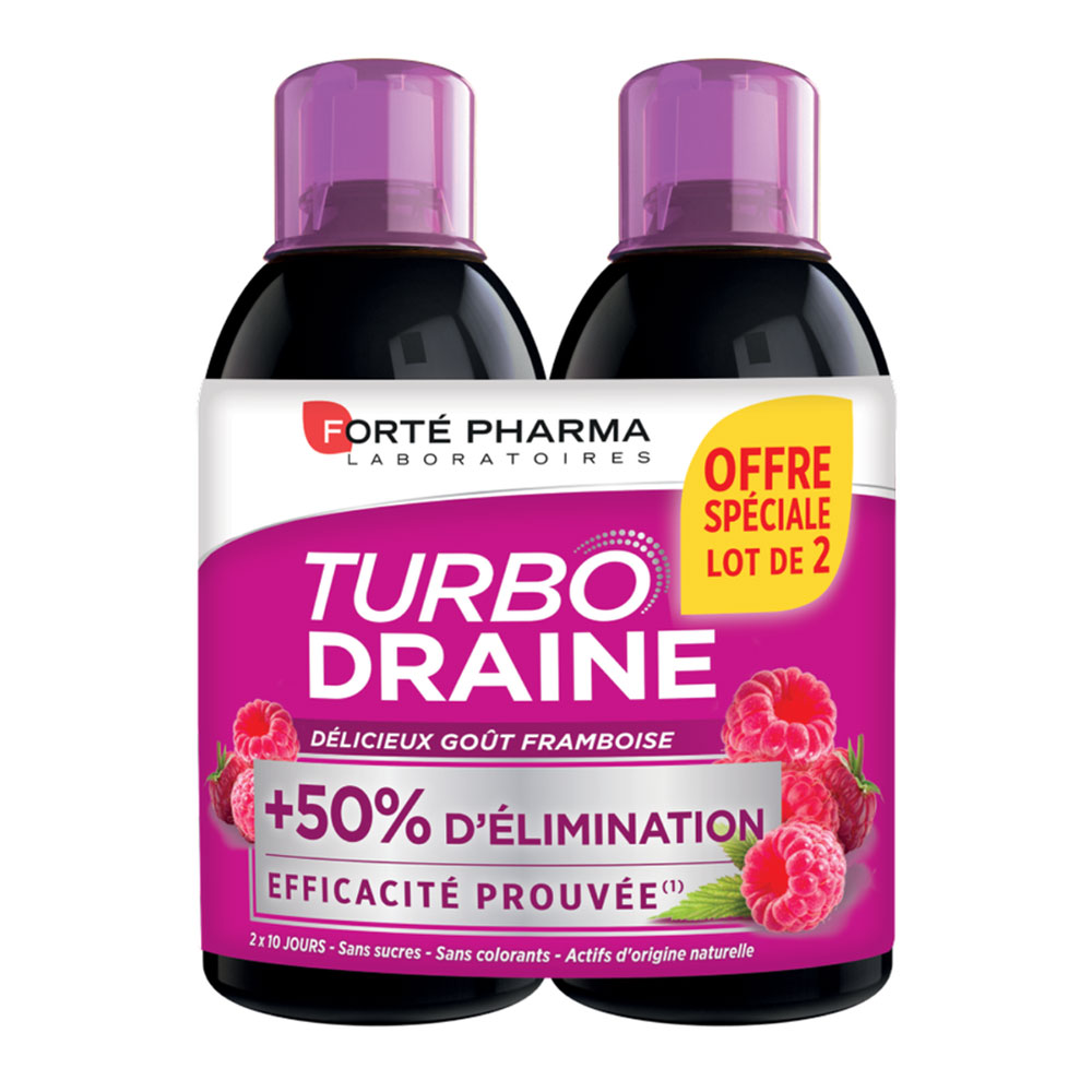 Forté Pharma TurboDraine Drenante snellente ed eliminazione gusto lampone 2 x 500 ml