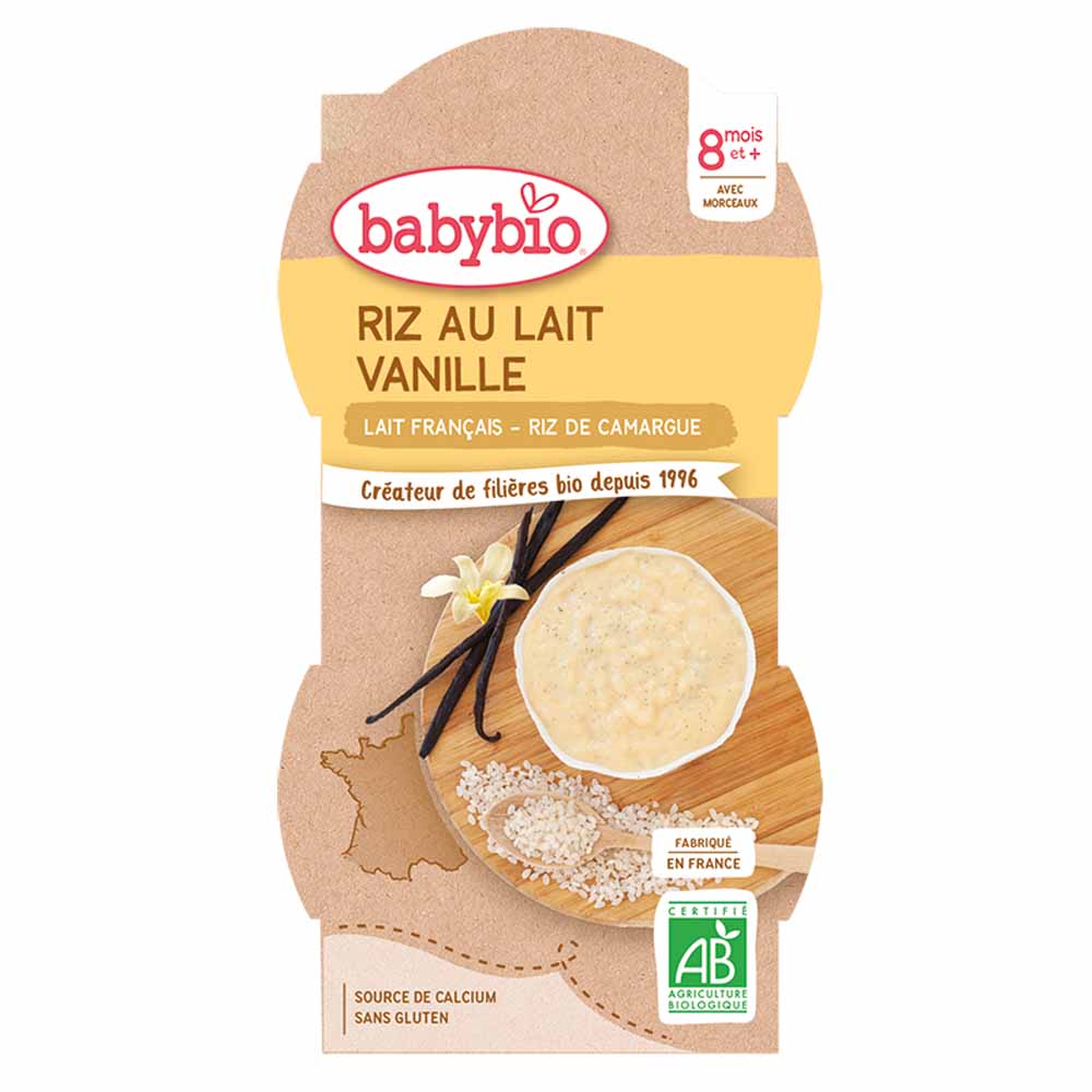 Babybio Riso al latte vaccino biologico Vaniglia del Madagascar 225g