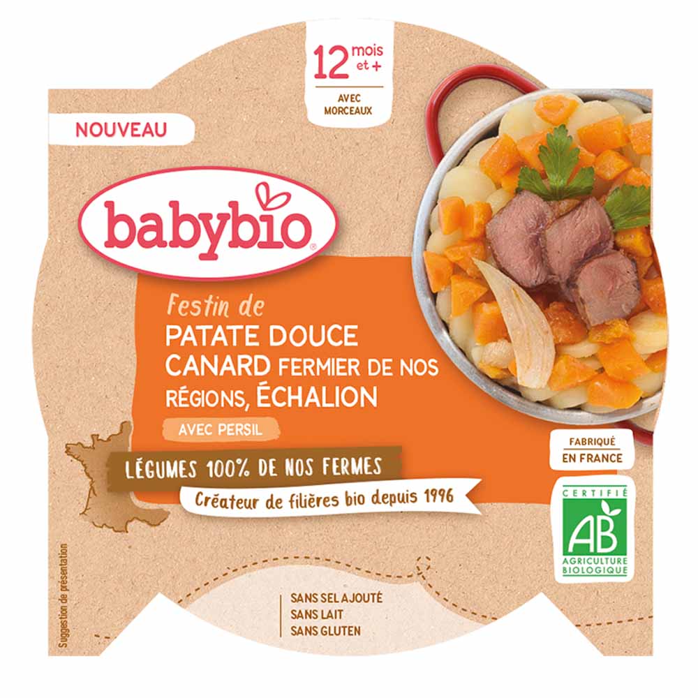 Babybio Banchetto di patate dolci con anatra di Poitou Echalion dai 12 mesi 230 g