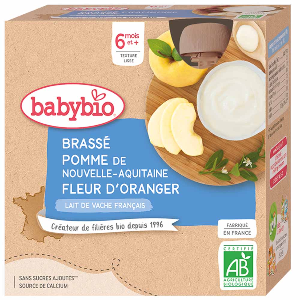 Babybio Brassé di mele e fiori d'Arancio Da 6 mesi 4x85g