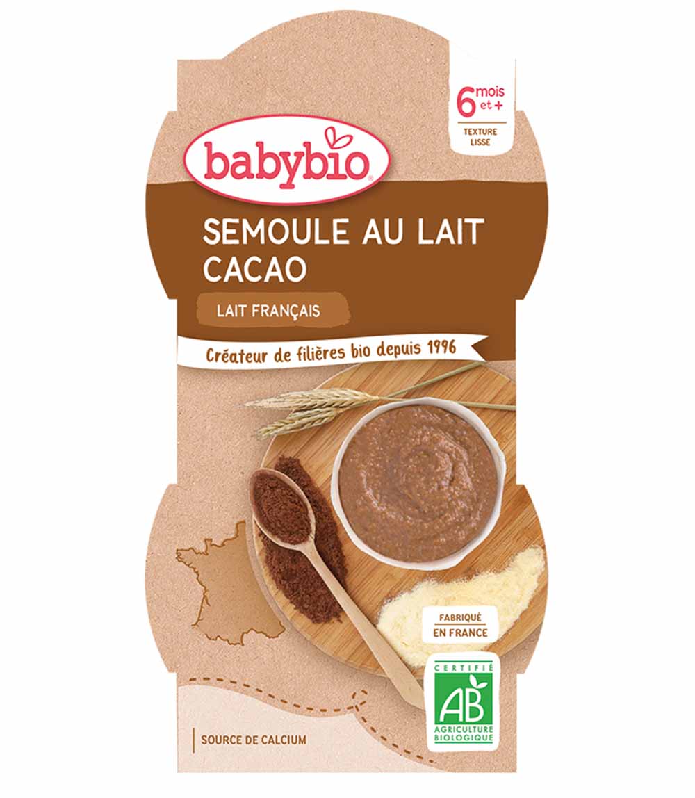 Babybio Semolino con latte vaccino al cacao 6 mesi e più 225g