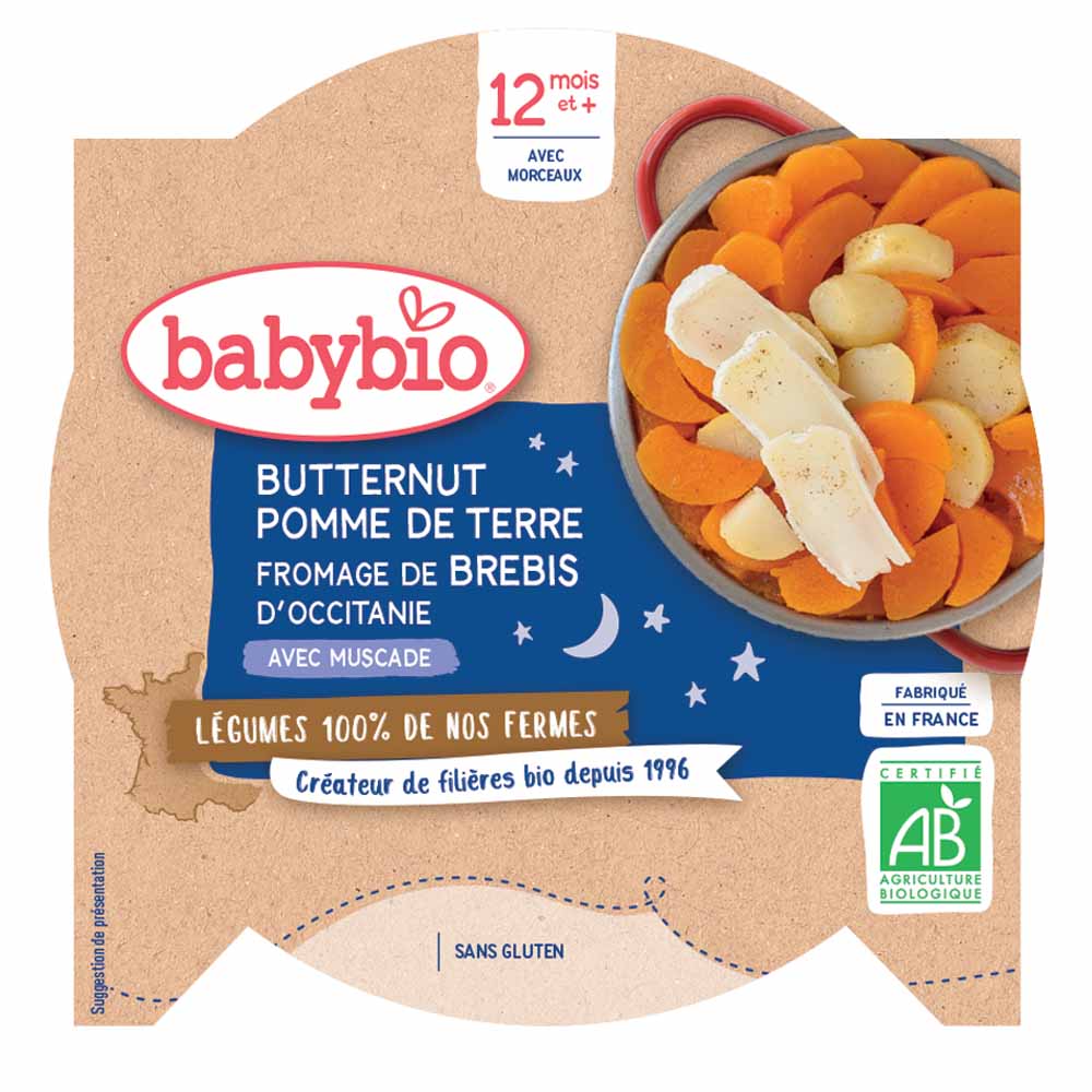 Babybio Verdura Piatto della Notte Bio Zucca butternut e patata rossa dai 12 mesi 230g