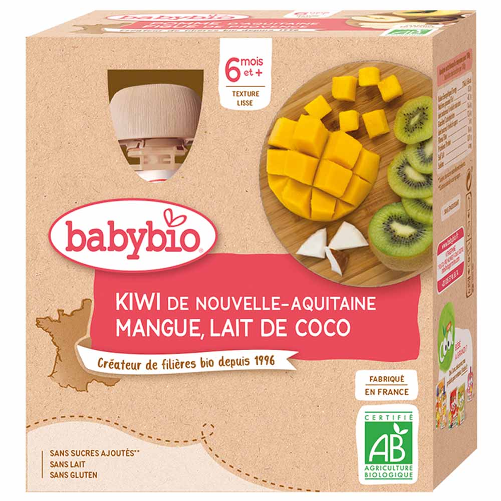 Babybio Composta kiwi, mango e latte di cocco bio dai 6 mesi 4x90g