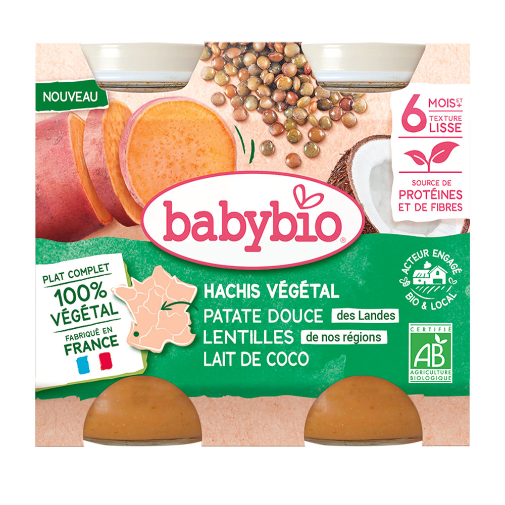 Babybio 100% Vegetale Piatto completo bio a partire da 6 mesi texture liscia 2 x 200 g