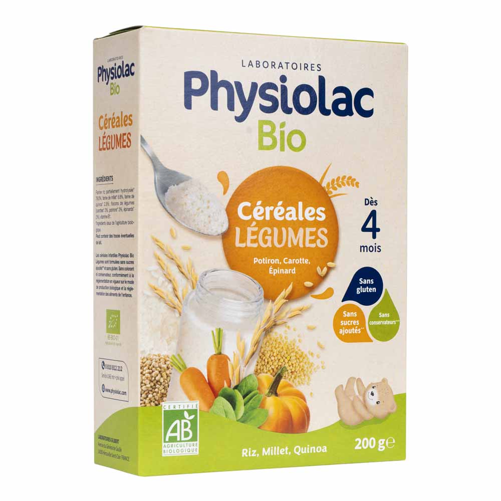 Physiolac Cereali biologici Verdure Zucche Carote Spinaci Da 4 mesi 200g