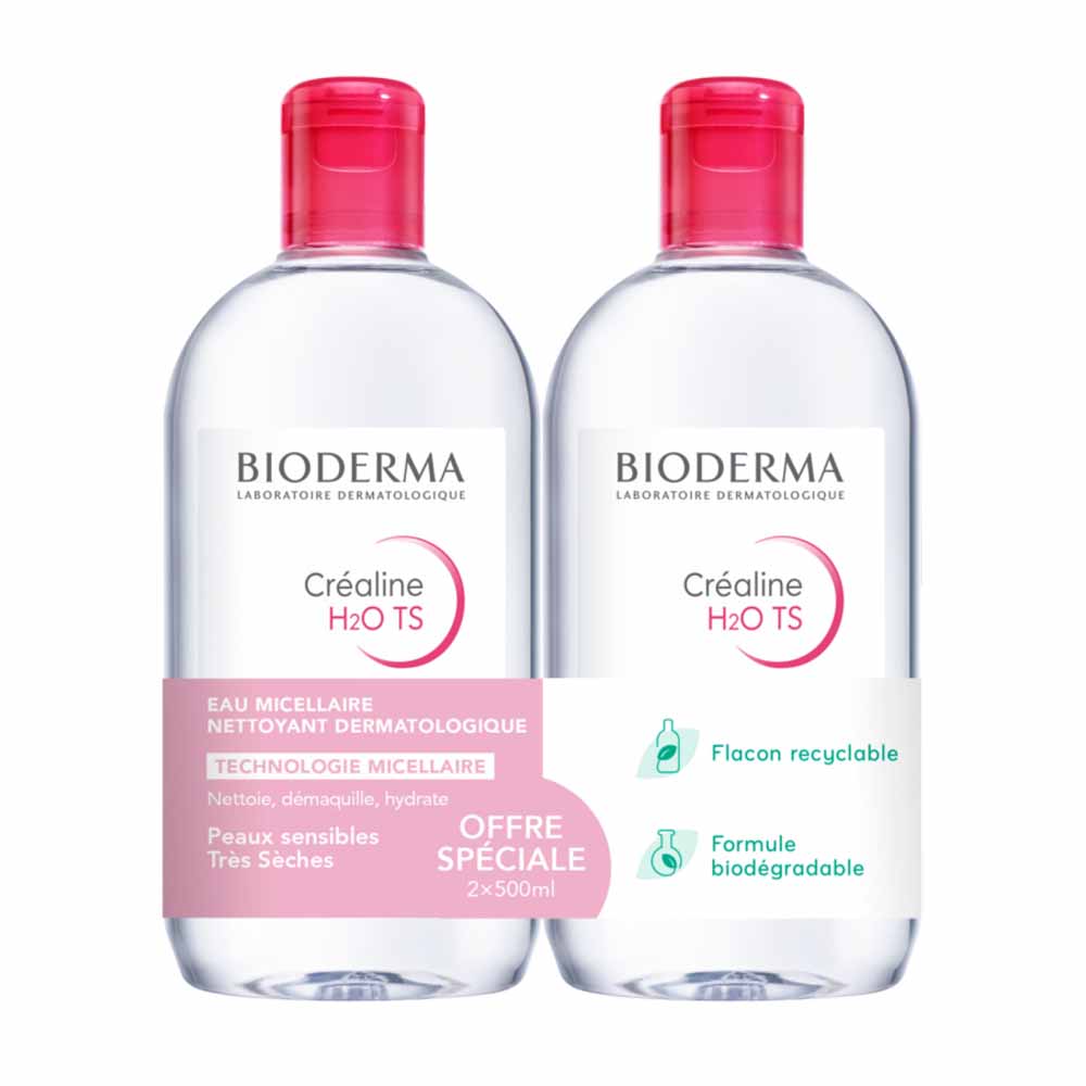 Bioderma Crealine Acqua micellare H2O TS pelle sensibile, da secca a molto secca 2x500ml