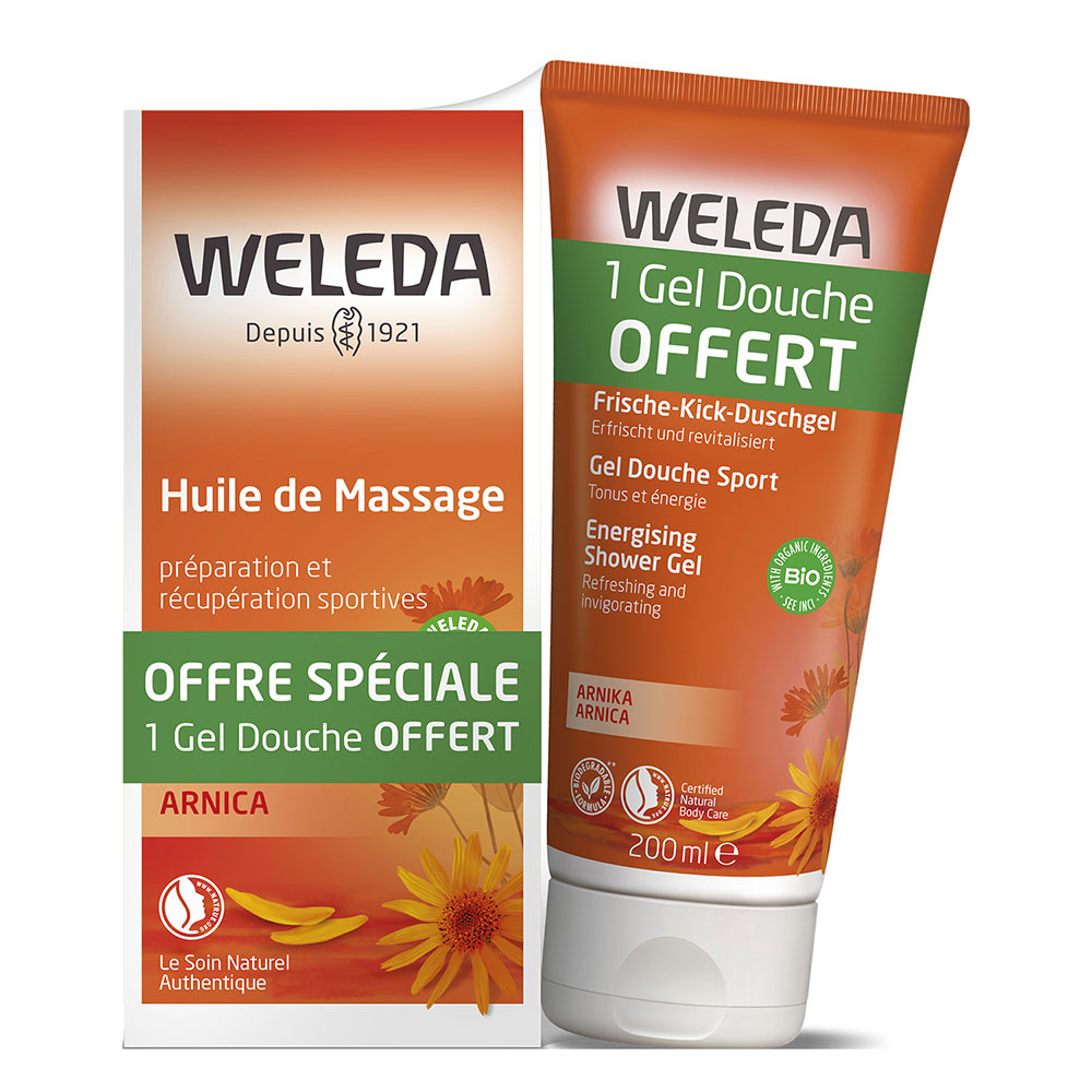 Weleda Arnica Arnica olio per massaggio + gel doccia sport Sport 2x200ml