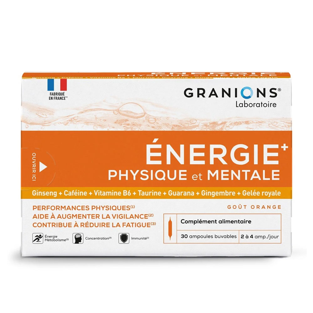 Granions Energia+ Fisica e mentale Gusto arancione 30 Ampolle bevibili