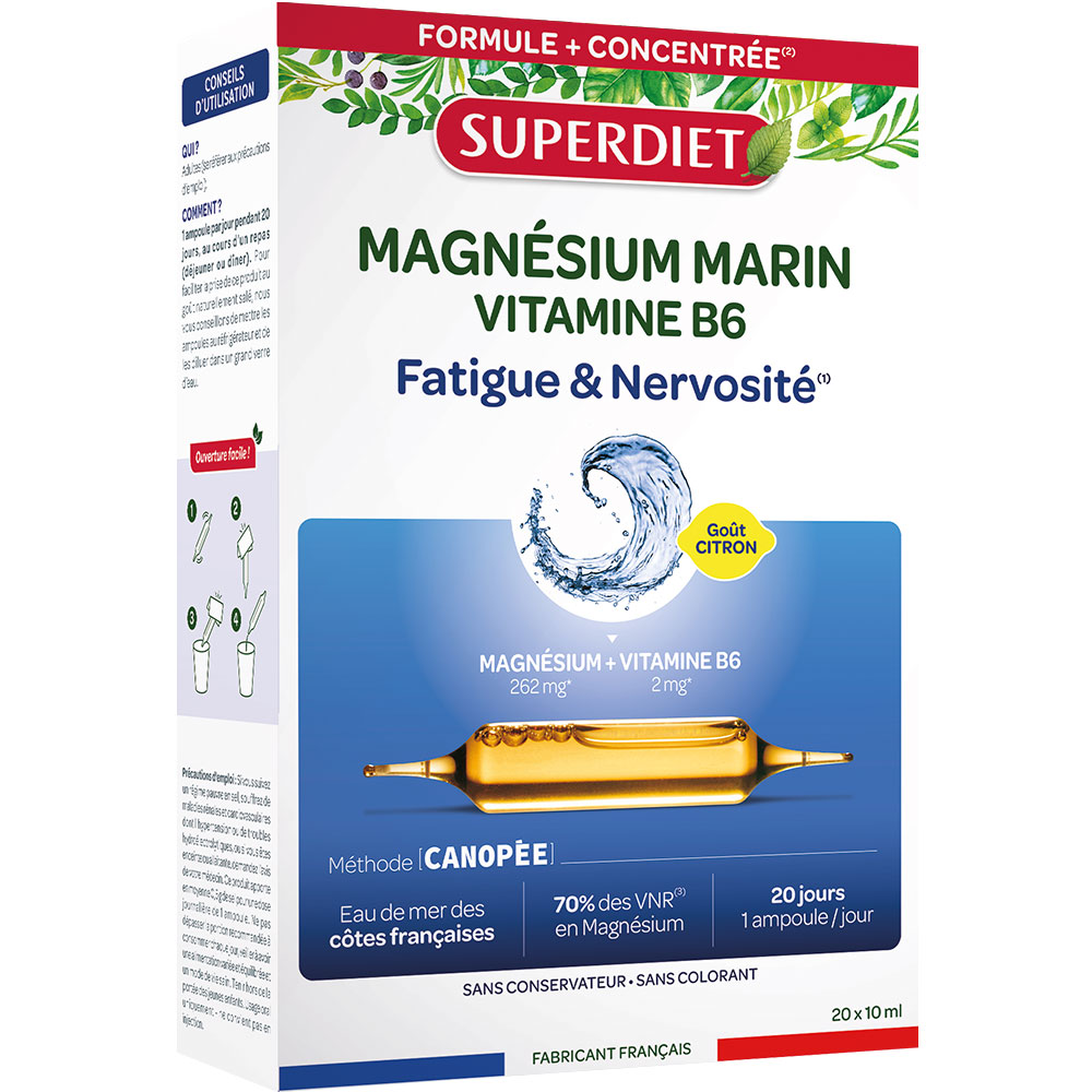 Superdiet Magnesio marino vitamina B6 per stanchezza e nervosismo 20 x 10 ml fiale