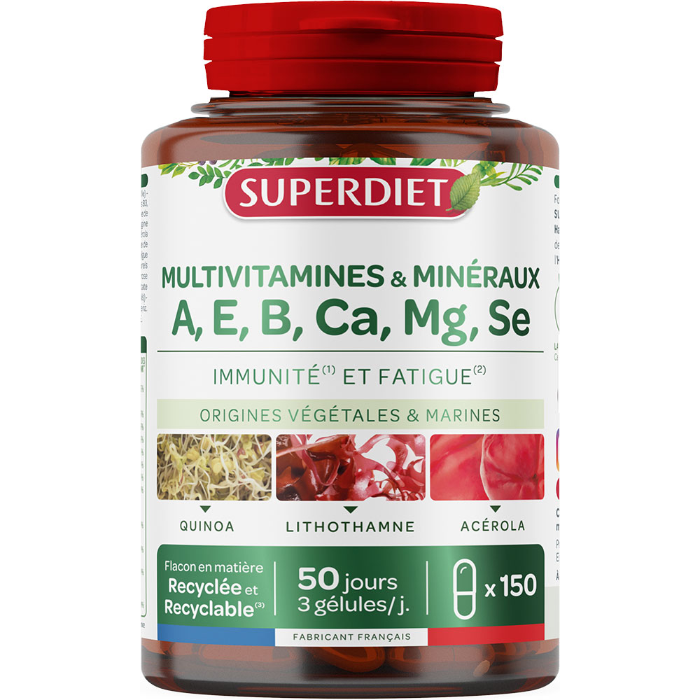 Superdiet Multivitamine e minerali A, E, B, Ca, Mg, Se immunità e stanchezza 150 capsule