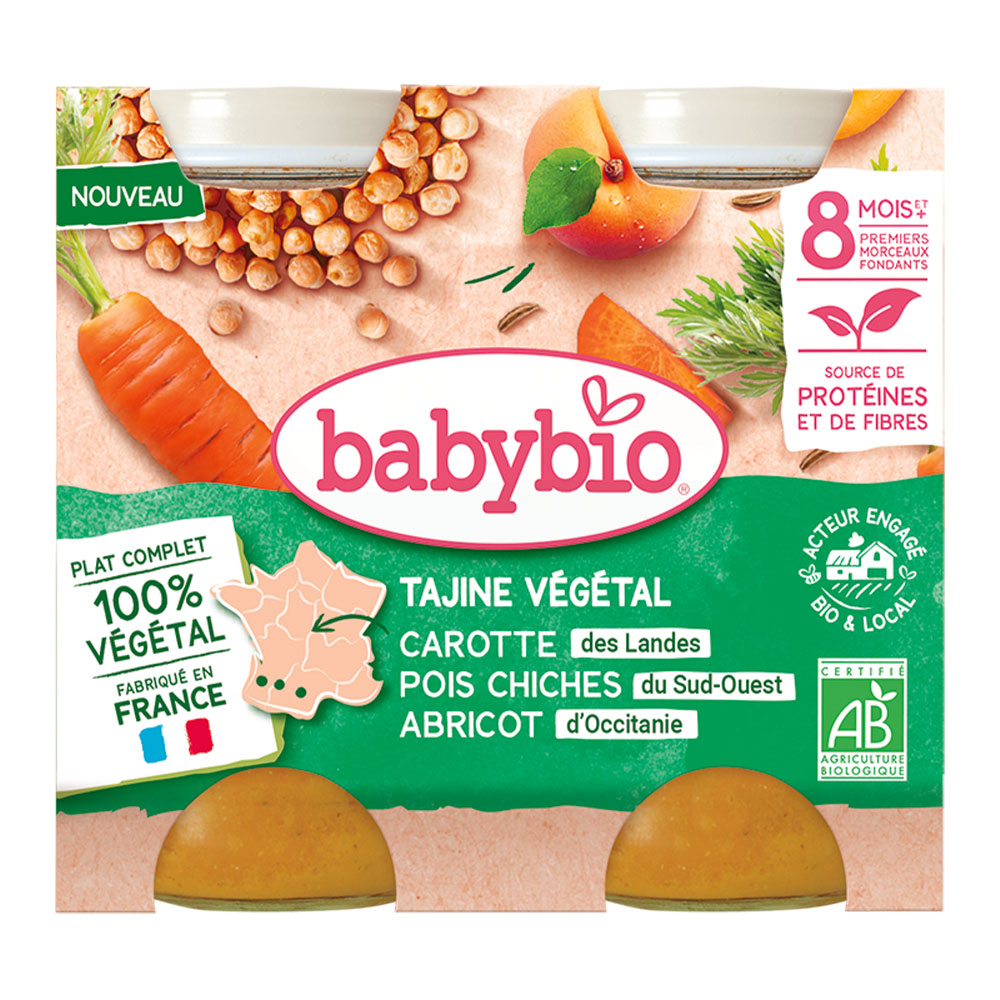 Babybio 100% Vegetale Piatto completo bio a partire da 8 mesi primi pezzettini morbidi 2 x 200 g