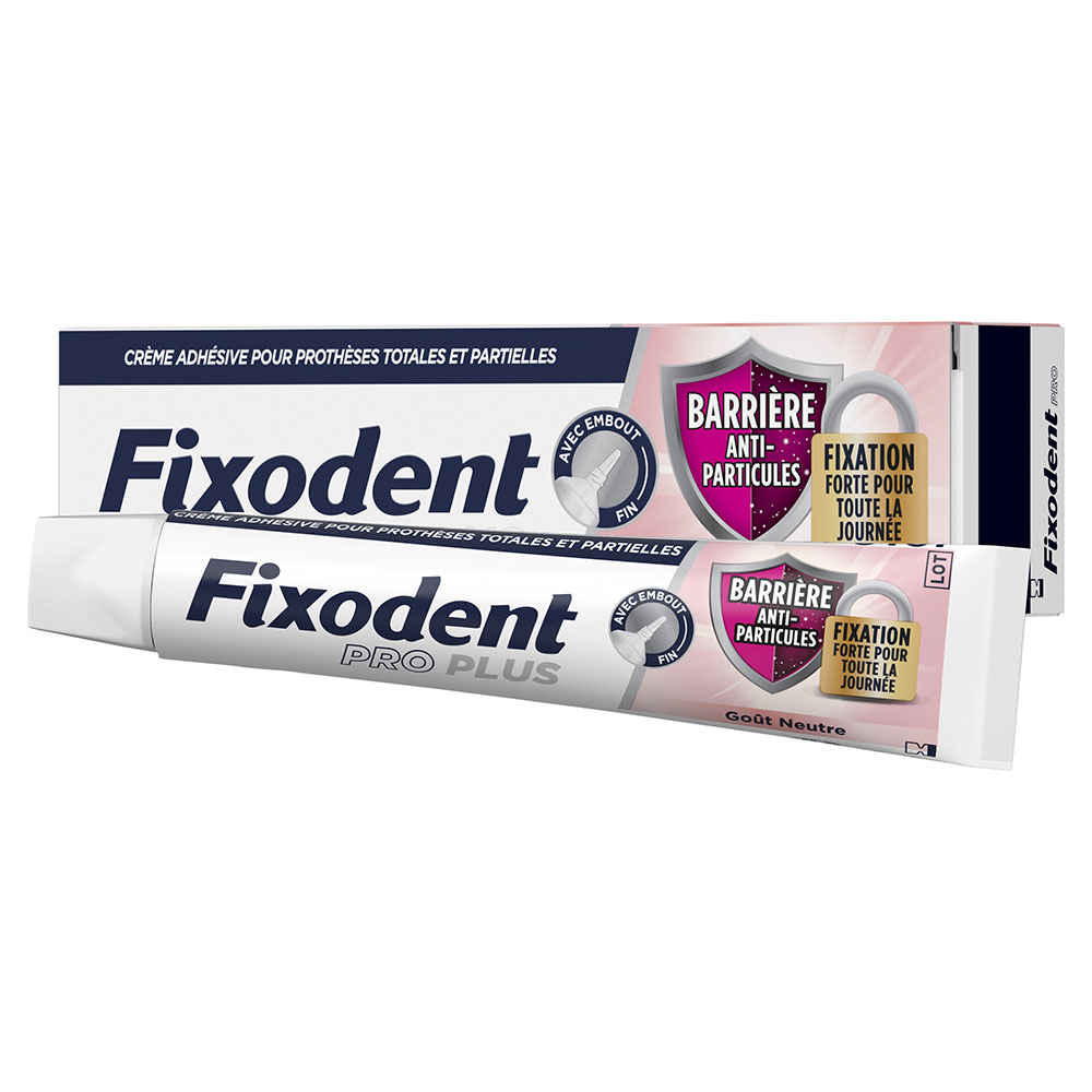 Fixodent Pro plus Crema adesiva per protesi totali e parziali con barriera anti-particelle 40 g