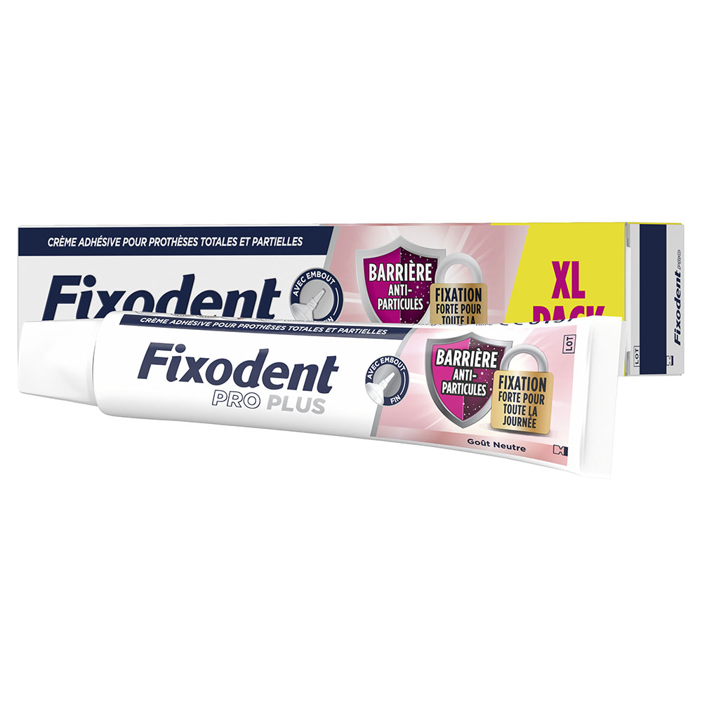 Fixodent Pro plus Crema adesiva per protesi totali e parziali con barriera anti-particelle 57 g
