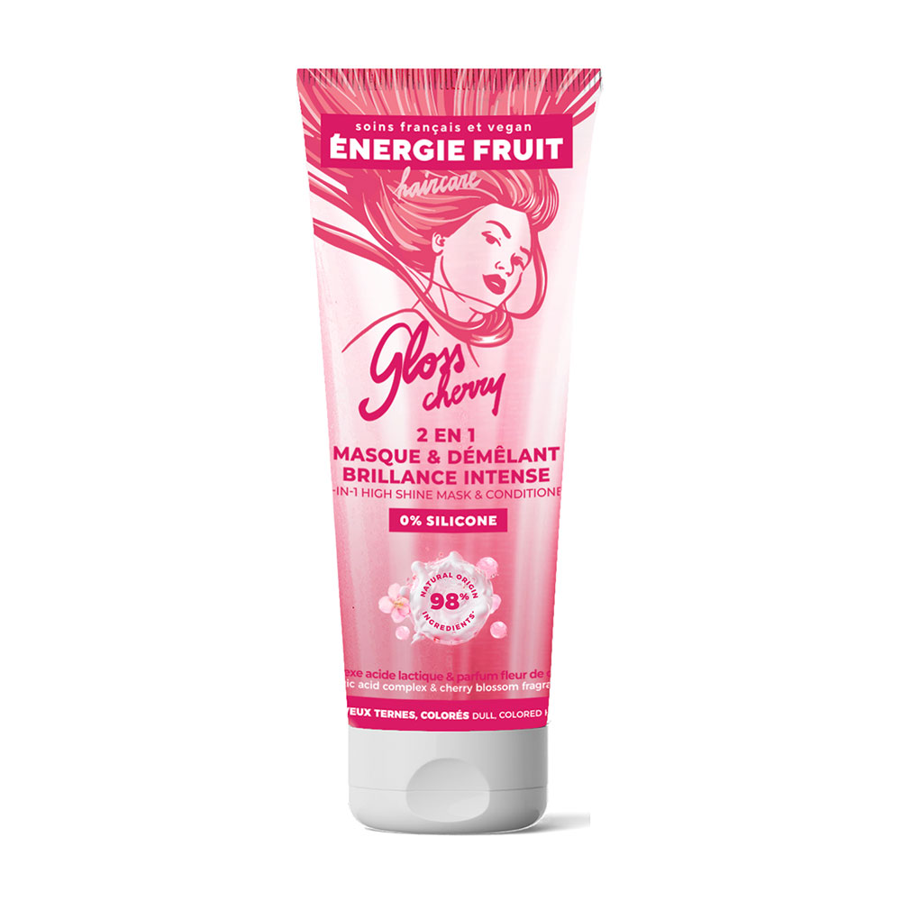 Energie Fruit Gloss Cherry 2 en 1 Masque & Démêlant Brillance Intense Cheveux Ternes, Colorés 200 ml