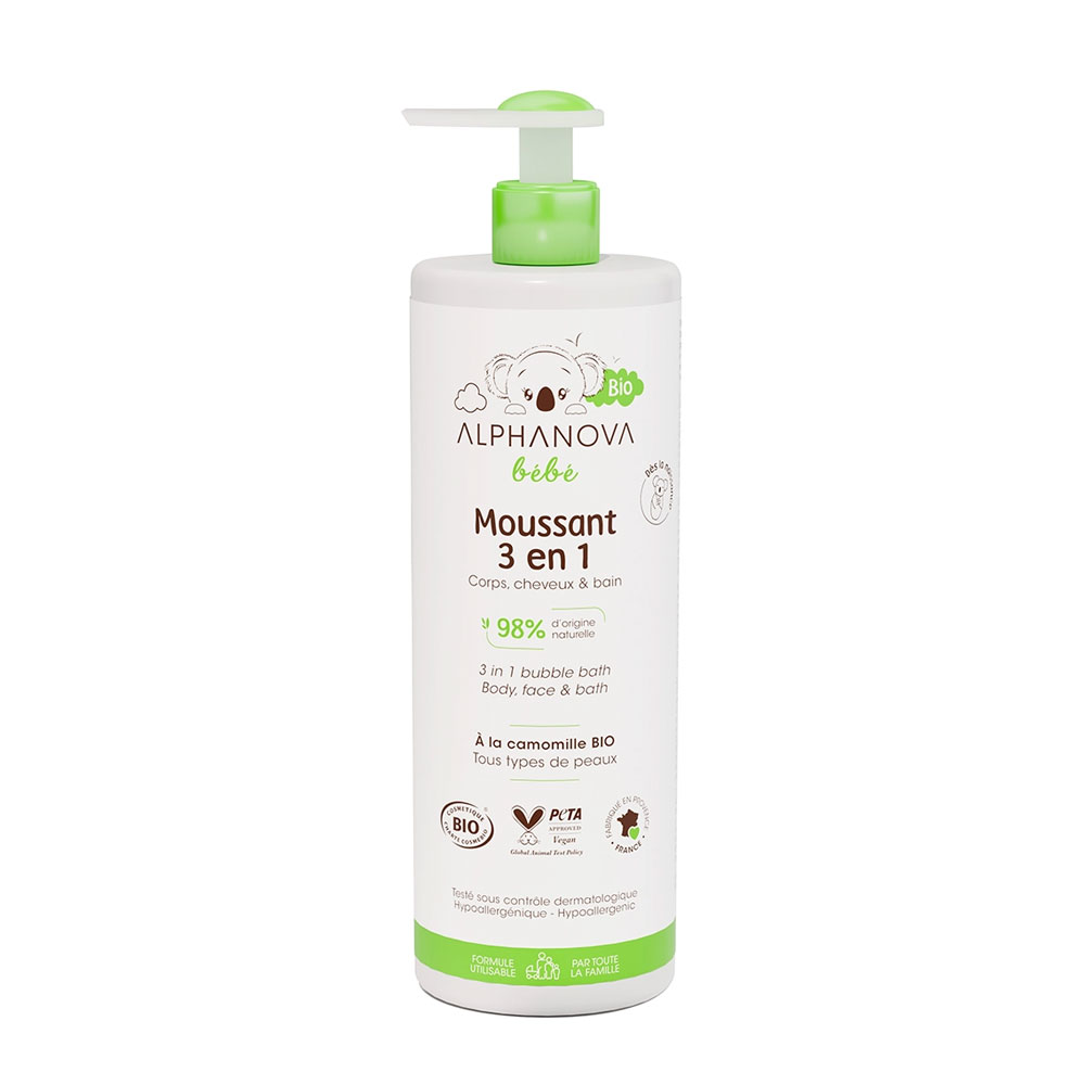 Alphanova Bébé Doccia schiuma 3 in 1 corpo, capelli e bagno bio 400 ml