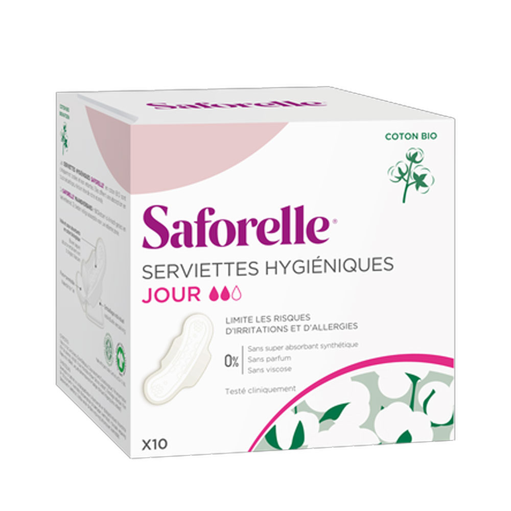 Saforelle Asciugamani igienici da giorno con ali in cotone Bio x10