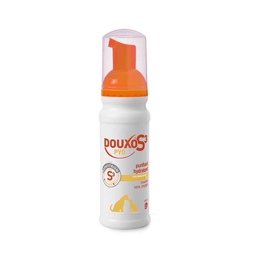 Douxo Schiuma senza risciacquo purificante e idratante S3 Pyo con clorexidina 3% profumo coco-vaniglia 150 ml