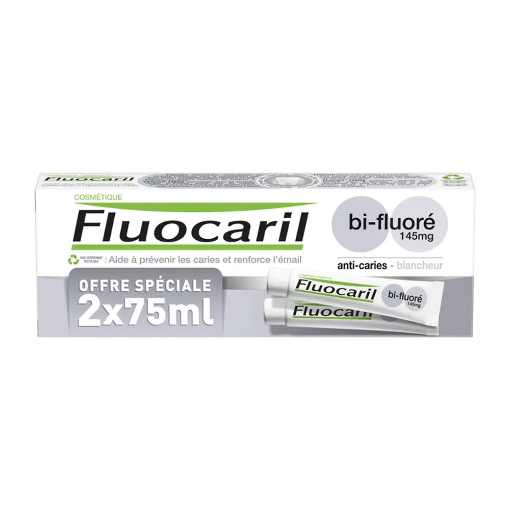 Fluocaril Dentifricio al bi-fluoro per denti bianchi anti-carie 2 x 75 ml