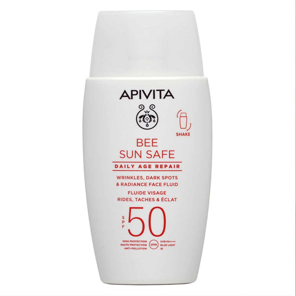Apivita Bee Sun Safe Fluido viso riparazione quotidiana rughe macchie luminosità SPF50 50 ml