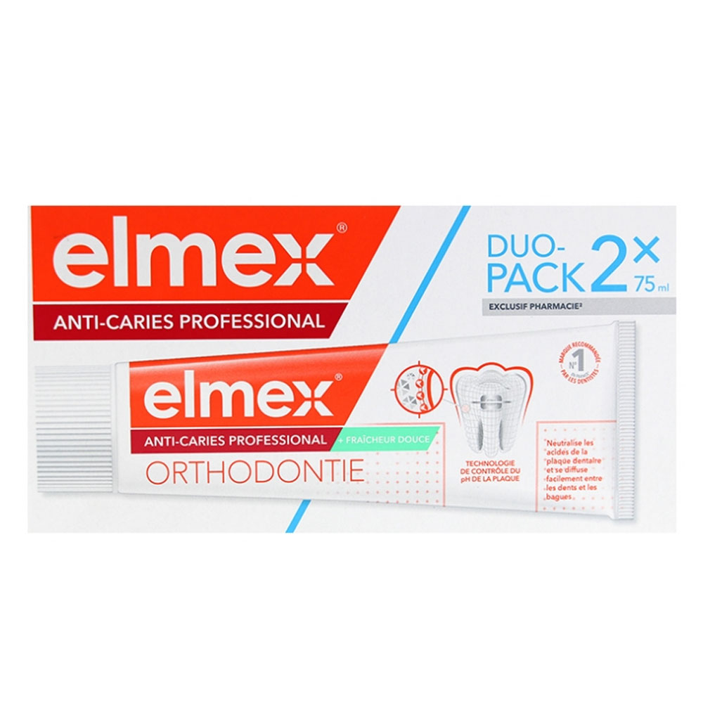 Elmex Protezione Carie Professional Dentifricio per ortodonzia Junior Gusto Menta 2 x 75 ml